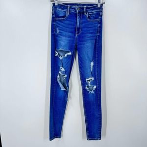 American Eagle Outfitters Distressed High Rise Jegging Medium Wash Jean Size 2